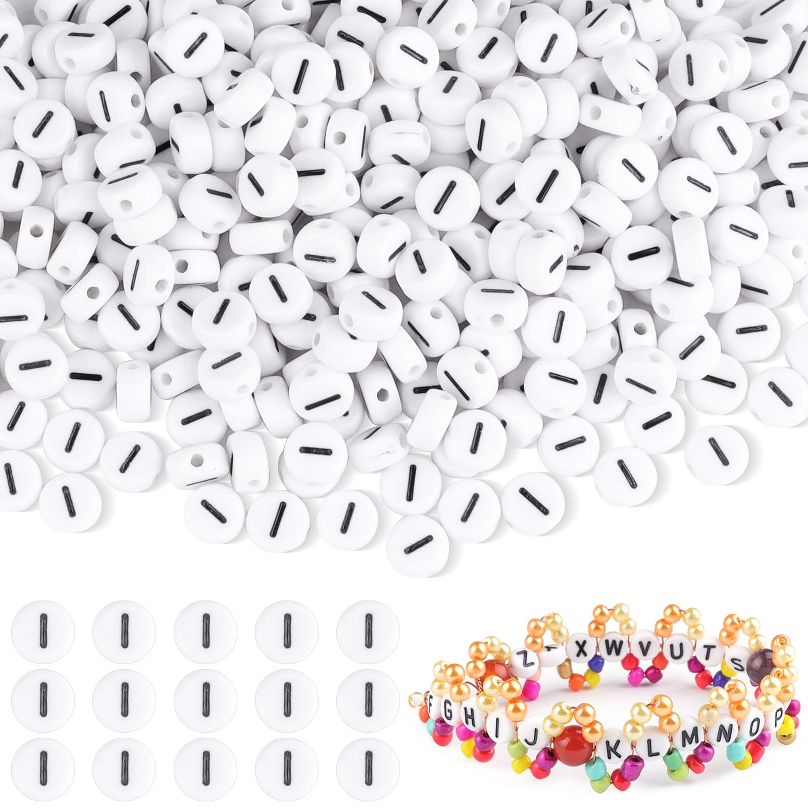 500Pcs Acrylic Letter I Beads,7mm Round Alphabet Beads for Bracelet Making,Spacer Vowel Letter Bead for Necklace,Earring and Jewellery Making