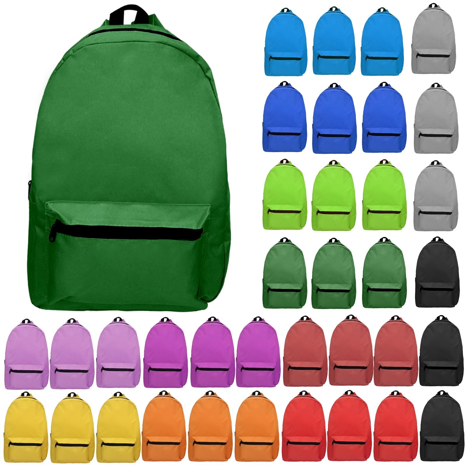 Photo 1 of 36 Pack Backpacks Bulk Classic Kids Bookbags 17 Inch Heavy Duty Backpacks for Boys Girls Student Elementary Middle High School Stadium Events Work Outdoor Travel, 12 Assorted Colors