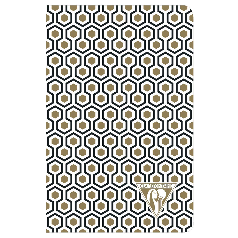 Clairefontaine 192606C - A stitched Neo Deco thread-stitched notebook 96 ivory pages 11x17 cm 90g lined, laminated card cover, gold and black ''honeycomb'' motif