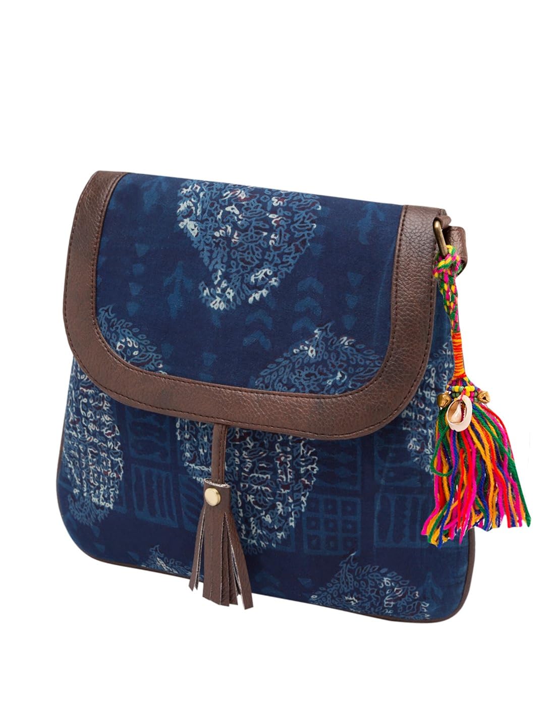 vivinkaa indigo ethnic printed sling bag for women