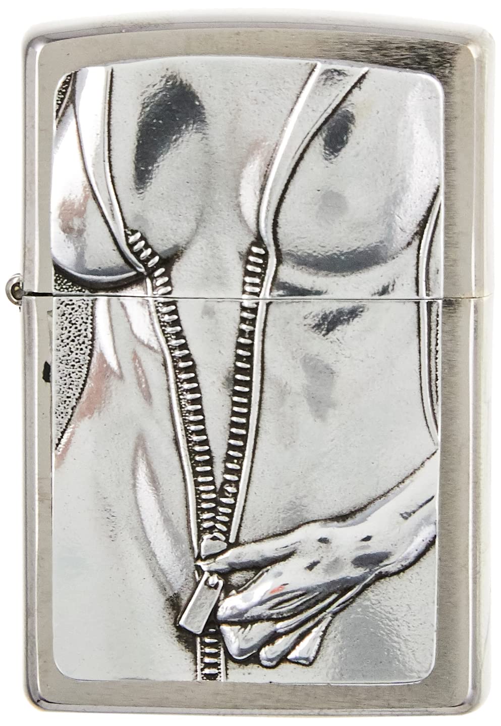 ZIPPO - Chrome Brushed - Zipper Girl, Emblem - gasoline Windproof lighter, refillable, in gift box