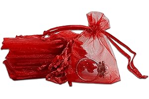 THEDISPLAYGUYS FOR YOUR MODERN LIVING TheDisplayGuys 100-Pack XS 2" x 2 3/4" Red Sheer Organza Gift Bags with Drawstring, Jewelry Candy Treat Wedding Party Favors Mesh Pouch