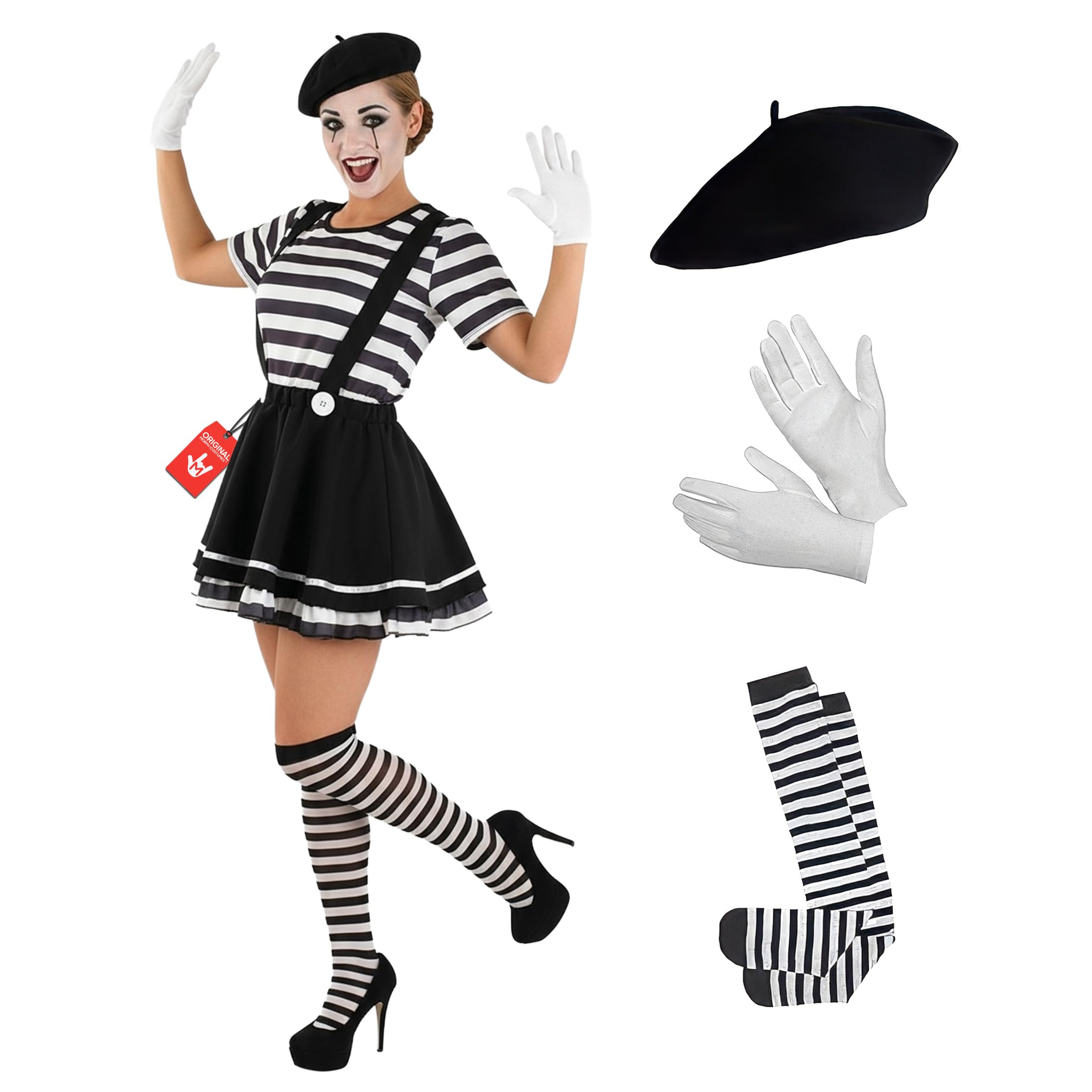 Fun Shack Mime Costume Women French Mime Fancy Dress Costume for Parties, Themed Events, and Performances, Small