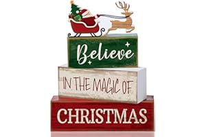 Lineshading 4 Pcs Christmas Table Decoration Wooden Santa Claus Decor Christmas Tiered Tray Decor Decorative Santa Claus Elk Block Sign Gift Farmhouse Xmas Table Centerpiece for Home Kitchen Shelf