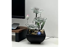 AOZITA Glass Tabletop Fountain, Indoor Waterfall Fountain, Small Home Décor Zen Relaxation Soothing Sound Machine for Office,
