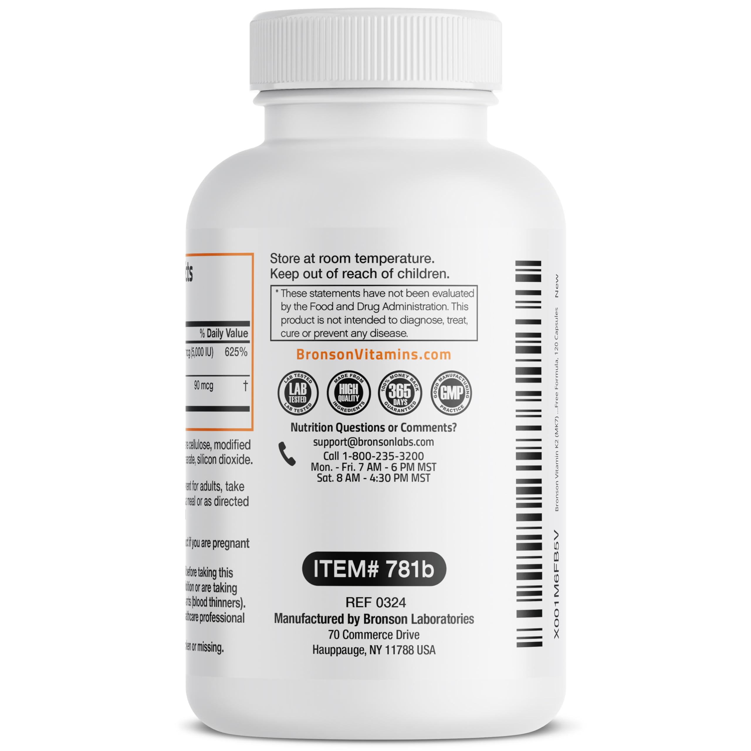 Bronson Vitamin K2 (MK7) with D3 Supplement Non-GMO Formula 5000 IU Vitamin D3 & 90 mcg K2 MK-7 Easy to Swallow D & K Complex, 120 Capsules