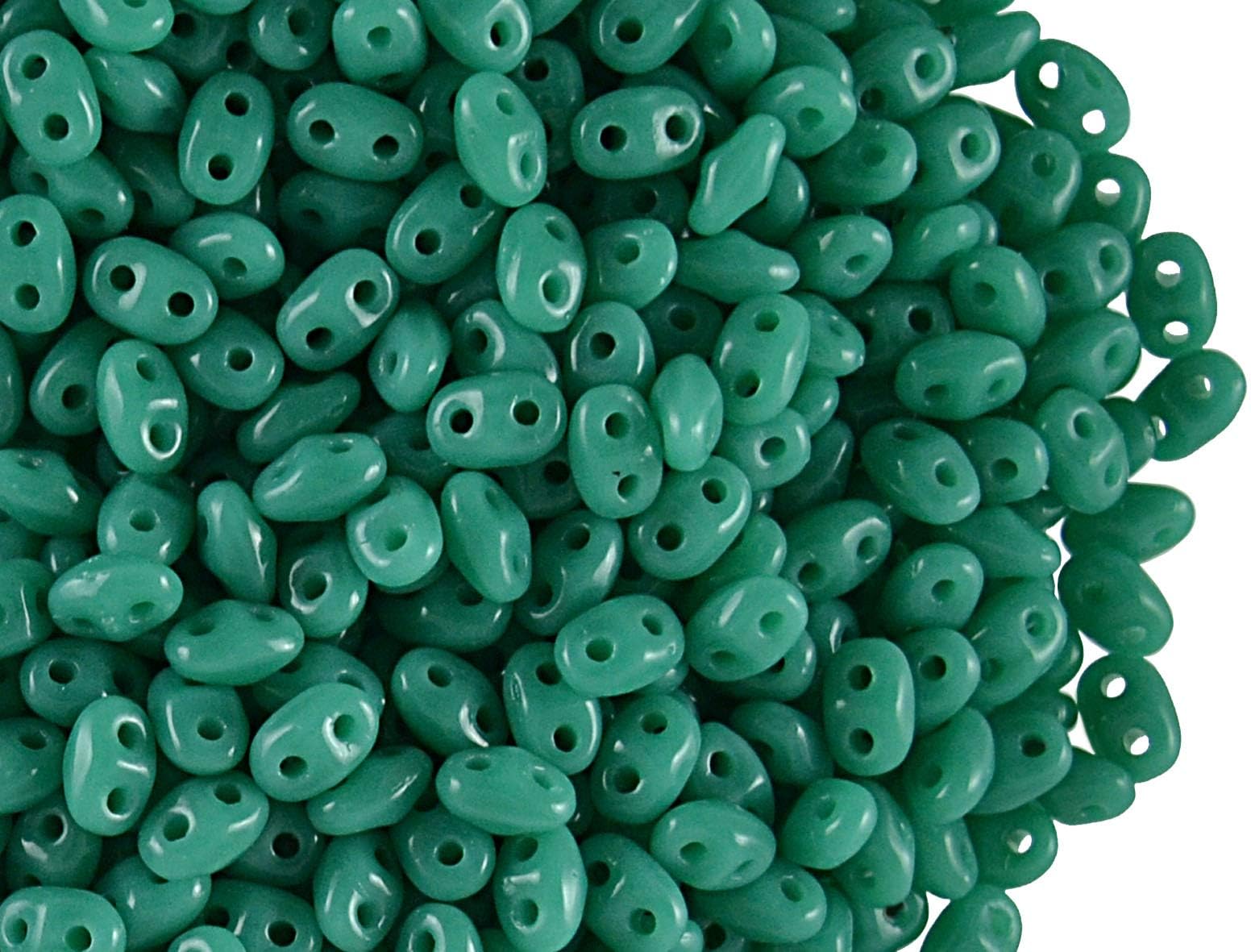 10gr Czech Pressed Glass Seed Beads with Two-Hole, MiniDuo 2x4 mm, Opaque Turquoise Green