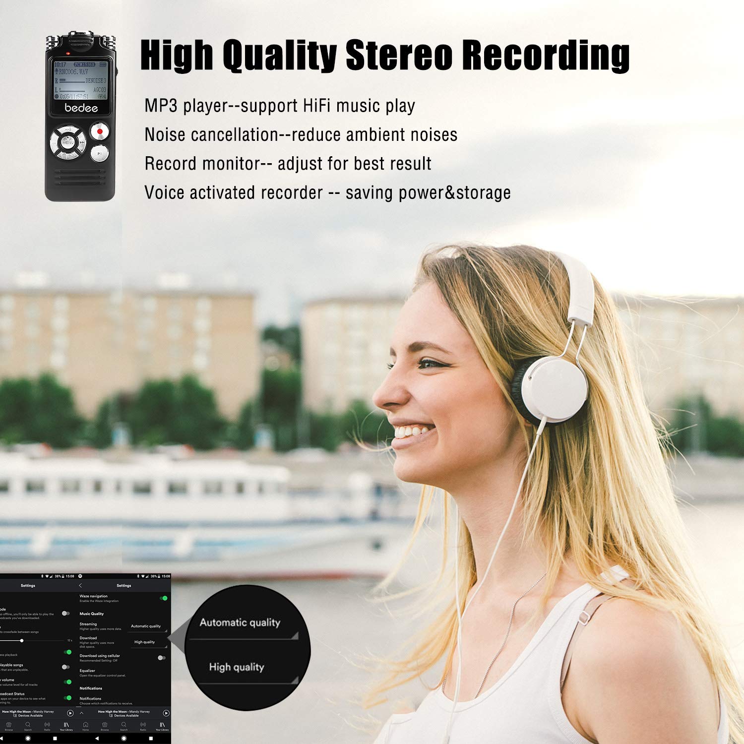 Voice Recorder bedee Audio Recorder Voice Activated Digital Voice Recorder Small Dictaphone Recording Device 8GB Memory 1536kbps/10 Hrs Storage Capacity with 2 Clear Microphone for Interviews Lectures Class Meetings Concert Conference