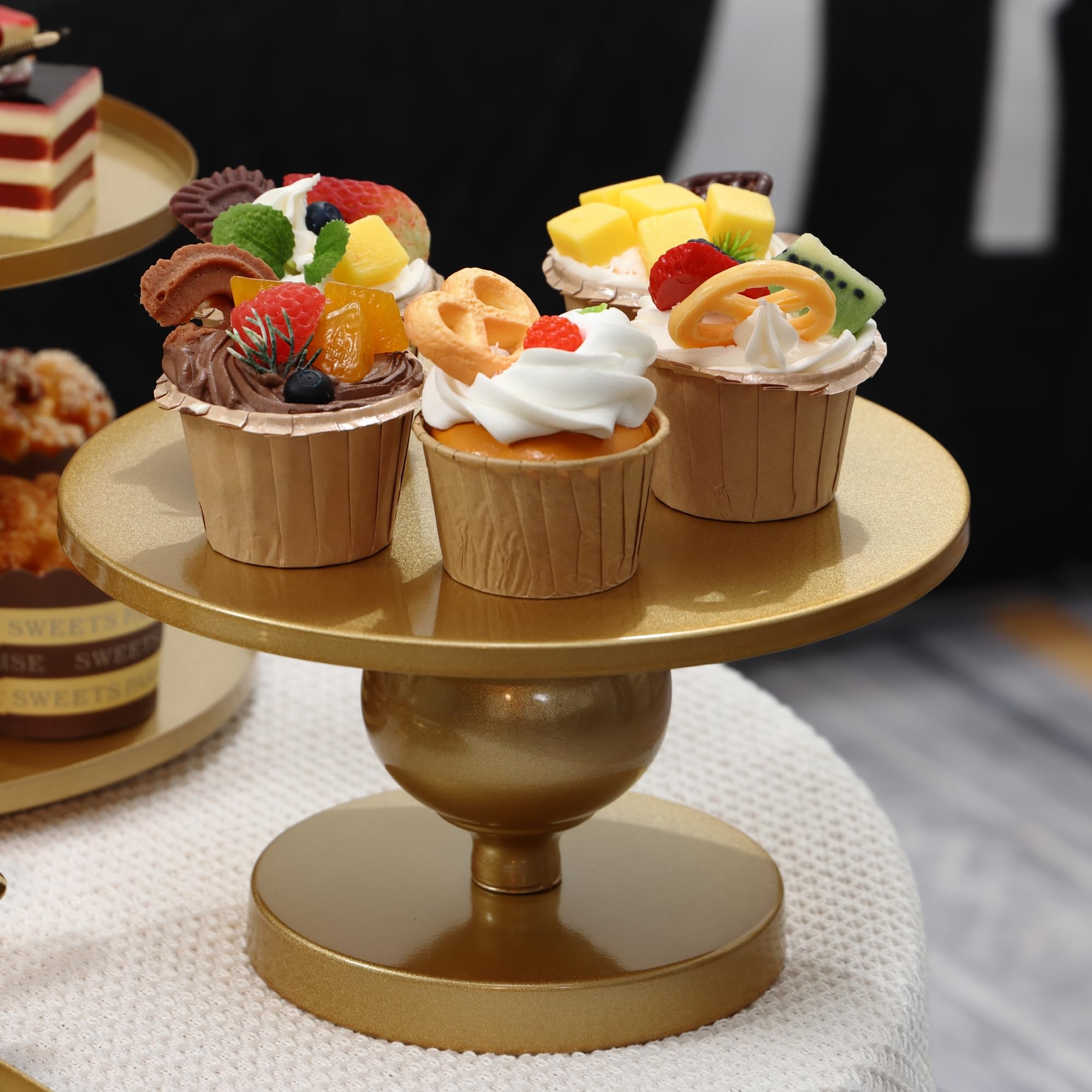 GMWD Set of 7 Gold Cake Stand Desserts Display Table Pedestals 3-Tiered Cupcakes Holder Serving Tray Decorative Weddings Birthdays Party Baby Showers Celebrations