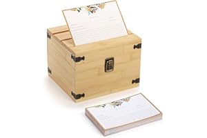 YOUEON Kitchen Recipe Box with 3 Card Grooves and 100 Recipe Cards 4"x6", Rustic Wood Recipe Holder Square Card Box, 7.1 x 6.