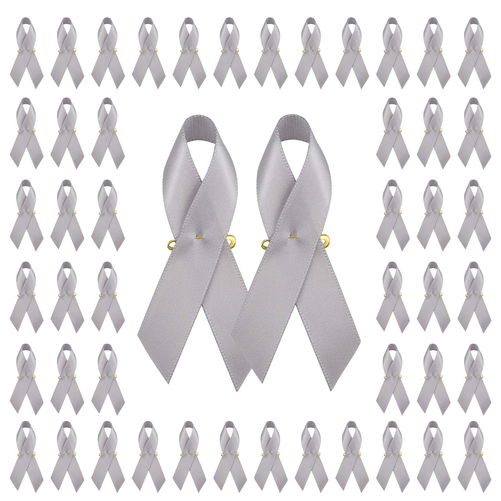 WANDIC 100pcs Satin Ribbon Brooch Pin with Safety Pins for Brain Tumor Parkinson Disease Awareness for Men Women 3x1.6 Inch Grey