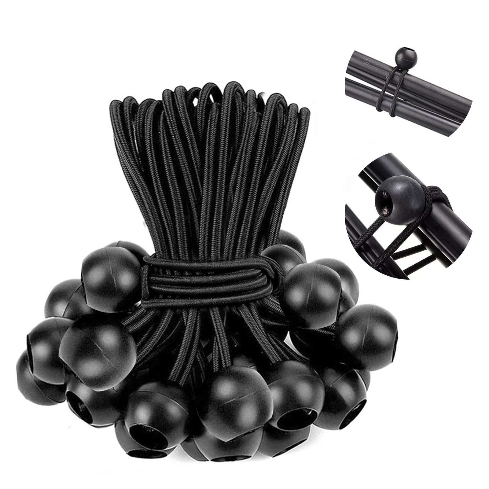 50 Pcs Bungee Cord with Balls, Heavy Duty Bungee Cords, Elastic Cord with Balls, Bungee Straps for Heavy Duty Tarpaulin Tarpaulins Pavilions Tents Camping