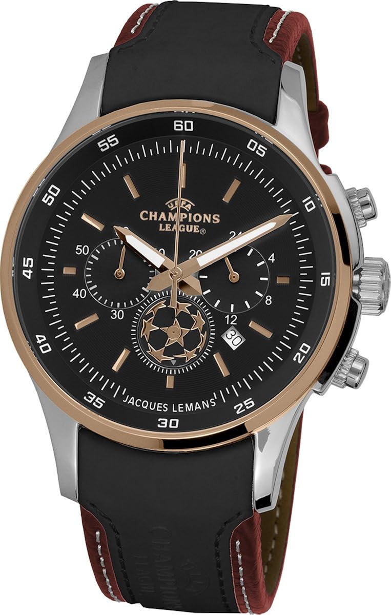 Jacques Lemans UEFA Champions League U32D Gents Multicolour Leather Strap Soccer Watch Amazon