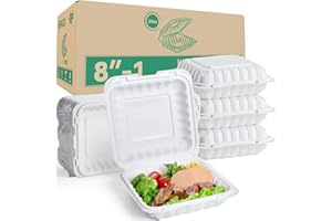 LEOBOX Takeout Container Mineral Filled PP Plastic - 8 Inch 34oz 55 Pack | Shrink Wrap BPA Free To Go Boxes | Reusable Dishwasher Microwave Freezer Safe for Food Delivery | White Disposable Containers