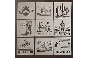 Western Cowboy Stencil – Reusable Cowboys Theme Template for Painting, Walls, Wood, Fabric, and DIY Art Projects (9 Pcs Set)