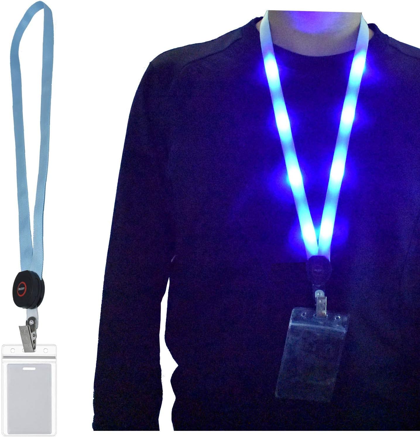 Premium Light Up LED Cruise Lanyard with ID Badge Key Card Holder, Heavy Duty Flashing Bright Neck Necklace Lanyards for Women Men Kids Disney Disneyland Gifts, 3 Flashing Modes (1 Pack- Blue)