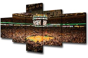 TUMOVO NBA Wall Art for Living Room Boston Celtics Pictures Boston TD Banknorth Garden Arena Paintings 5 Pcs Canvas Artwork Home Decor,Gallery-wrapped Stretched Ready to Hang Posters and Prints - 50''Wx24''H