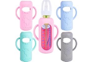 4-Pack Silicone Sleeves for Dr. Brown’s 8 oz Glass Baby Bottles – Drop-Proof Bottle Covers with Handles, BPA-Free Food-Grade 