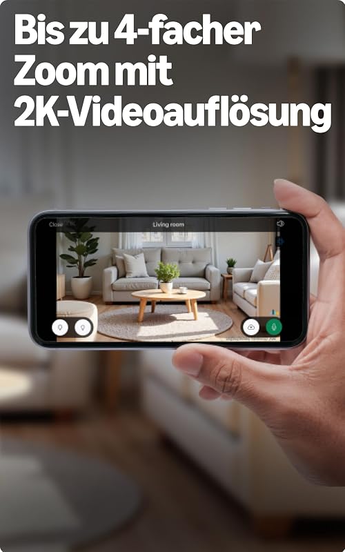 Mini 2K+ (neueste Generation), Sicherheitskamera mit Netzstecker für zuhause, 2K-Videoauflösung, 4-fach-Zoom, Nachtsicht in Farbe, 1 Kamera – Schwarz