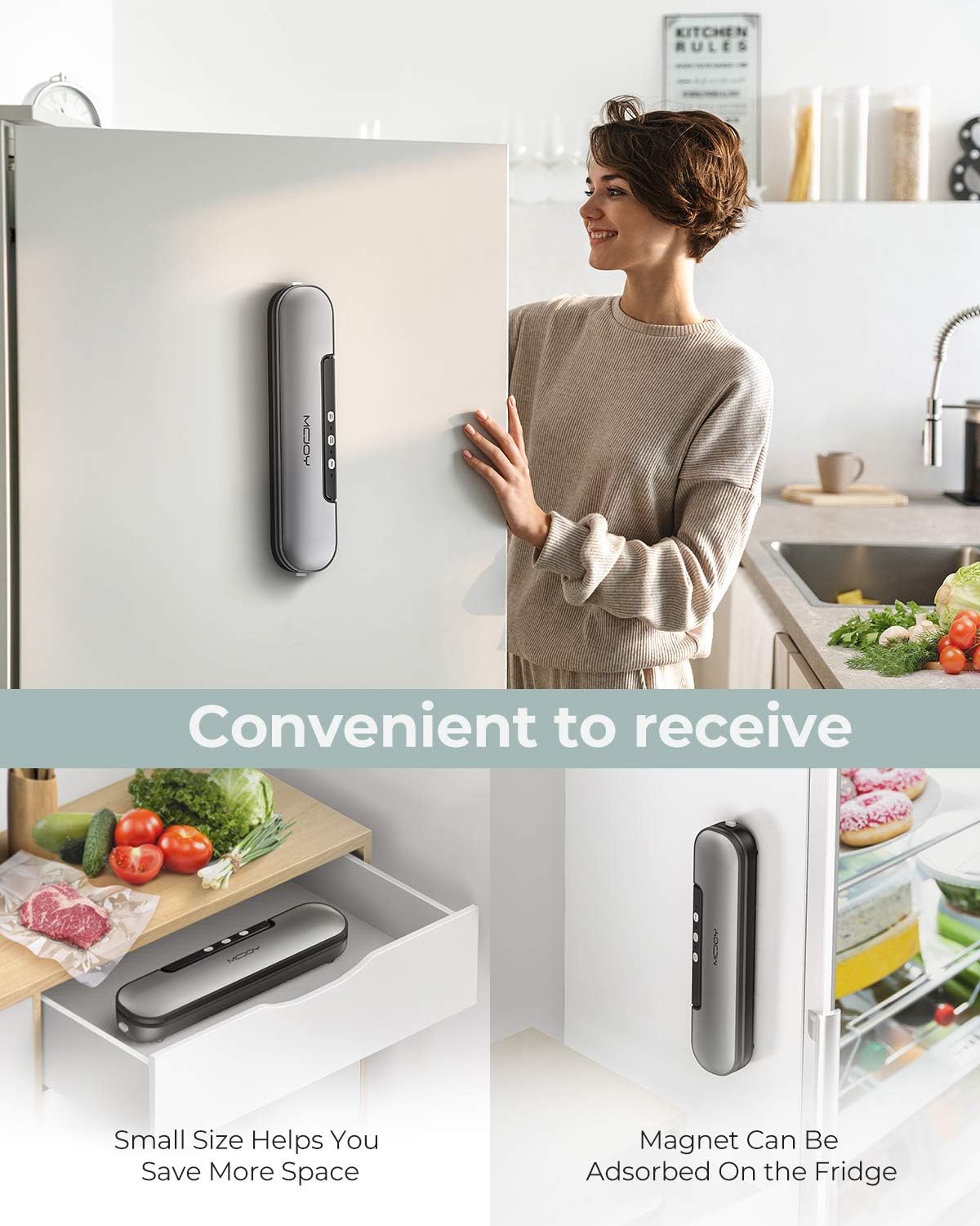 MCJOY Vacuum Sealer Machine, Automatic Operation Vacuum Air Sealing For Food Preservation System, Led Indicator Lights, Compact Design And Easy Clean, 10 Bags (Gray): Kitchen & Dining