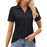 MAGCOMSEN Women's Golf Shirts Short Sleeve Polo Collared Tennis Shirt V Neck Quick Dry Sun Protection UPF 50+