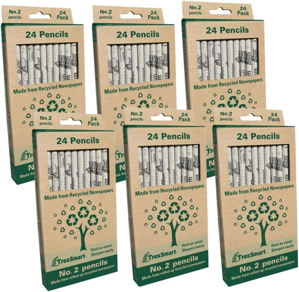 TreeSmart Recycled Newspaper Tree-Free Pencils (School Set - 144 Pencils)