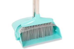HUB CITY INDUSTRIES Hub City Industry Heavy Duty Broom and Dustpan Combo Set with Commercial Long Handle for Lobby, Home, Office, Cleaning Supplies, Upright Grips Sweep Set with Broom for Floor Cleaning, Cyan