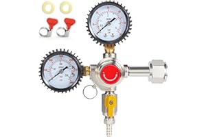 CHCIYICH Co2 Regulator for Kegerator - CGA320 Draft Beer Regulator, Dual Gauge Brewing Keg Regulator, Kegerator Parts, Kegerator Accessories, Co2 Pressure Regulator with 2 Hose Clamps