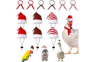 Mini Santa Hats, 12 Pcs JUNEBRUSHS Christmas Pet Chicken Hat Scarf Set Red Green Small Animal Hat with Adjustable for Poultry Hen Rooster Hamster Duck Lizard Guinea Pigs（Stripe Style）