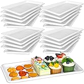 Macarrie 20-Piece White Rectangular Plastic Serving Trays, Disposable, Modern Style, 15 x 8 Inch, for Party Buffet, Wedding, Catering, Dessert, Appetizer