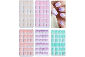 PUMKRYTH 120pcs False Nails Press on Nails for Kids - Self-Adhesive Short Fake Artificial Full Cover Nail Art Kits Transation with Nail Sticker Tabs for Girls Children
