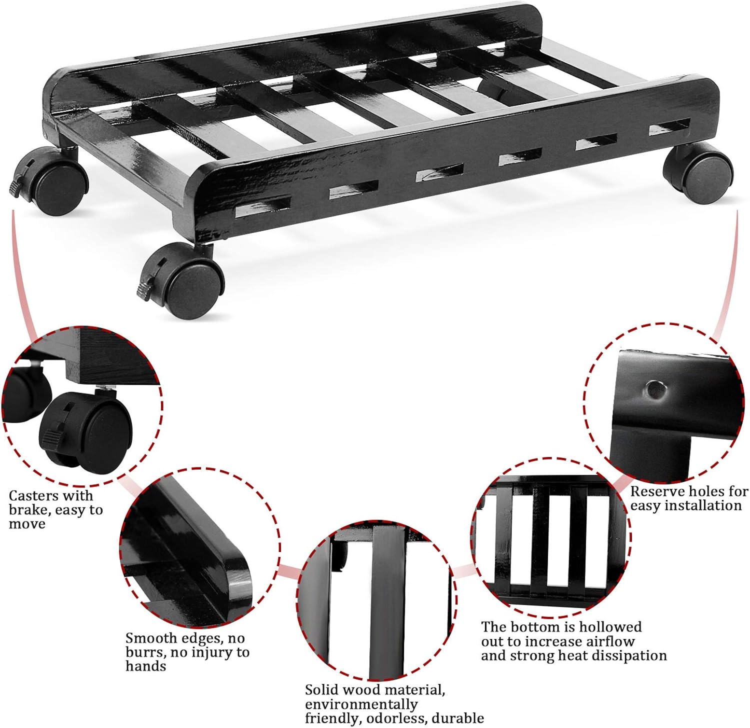 Retyion CPU Stand PC Cart Holder, Mobile Desktop Computer Tower Stand with 4 Caster Wheels Under Desk : Office Products