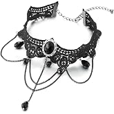 Choker Gotico Vittoriano COOLSTEELANDBEYOND - Fiore In Pizzo Nero E Rosa Con Catena Regolabile E Charm - 2