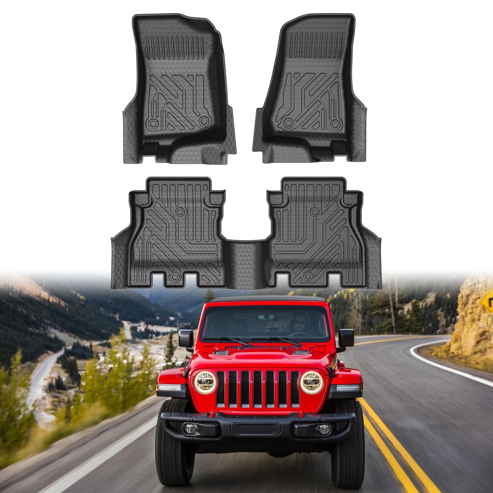 Photo 1 of Mixsuper Custom Fit Floor Mats for 2018-2023 Jeep Wrangler JL Unlimited 4-Door Models (Not for 2-Door, JK or 4XE) All Weather Durable Floor Liners 1st & 2nd Row Set Black