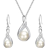 EleQueen 925 Sterling Silver CZ Freshwater Cultured Pearls Bridal Pendant Necklace Earrings Wedding Jewelry Sets, Valentine's Day/Mother's Day/Christmas Gift