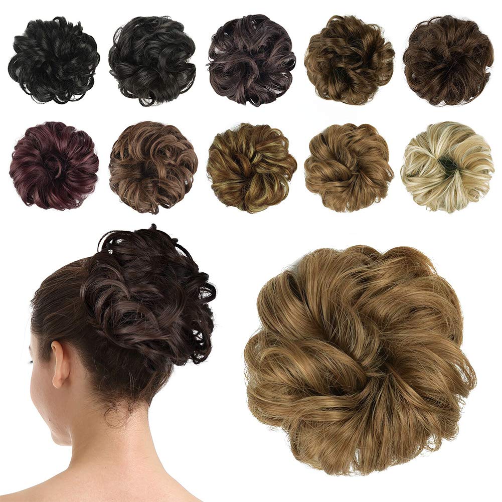 BARSDAR Synthetic Hair Bun Extensions Messy Hair Scrunchies Hair Pieces for Women Hair Donut Updo Ponytail- Light Golden Brown & Medium Blonde
