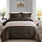 Brown Comforter Set King, Reversible Brown Striped Down Alternative Comforter for King Bed,3 Pieces (1 Comforter+2 Pillowcases), Soft Microfiber Bedding Duvet Set 104"×90"