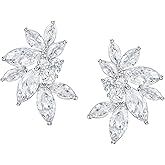 SWEETV Marquise Wedding Earrings for Brides, Bridesmaids, Cubic Zirconia Bridal Earrings, Rhinestone Cluster Stud Earrings for Women Prom Party Jewelry Gifts