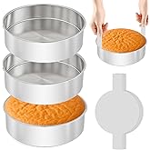 tutikuki 8 Inch Cake Pan - 3PCS Stainless Steel Round Layer Cake Baking Pans with 100 PCS Parchment Paper, Round Bakeware for Party Birthday Wedding, Mirror Finish & Dishwasher Safe