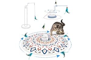 AIXOTO Interactive Cat Toys Automatic, 4 Games in Cat Laser Toy, 3 Speeds Hide&Seek Electronic Rechargeable Kitten Exercise Chasing Wand with Moving Feather, Realistic Slug, Colorful Cover