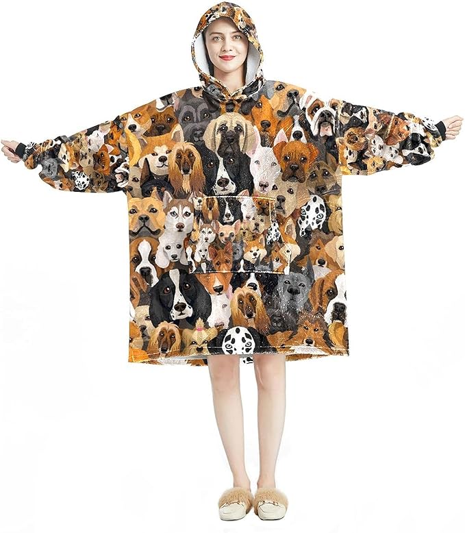 Blanket Hoodie, Casual Soft Microfiber Housecoat, Warm Nightdress for