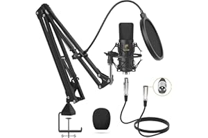 XLR Condenser Microphone, TONOR Professional Cardioid Studio Mic Kit with T20 Boom Arm, Shock Mount, Pop Filter for Recording