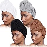SATINIOR 4 Pieces Head Wrap Scarf Stretch Turban for Women Long Hair Scarf Soft Band Tie African Head Wraps, Medium