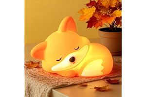 YR YRHH-PET Fox Night Light for Kids, Cute Lamp Xmas Fox Gifts, Squishy Rechargeable Dimmable Toy, LED Woodland Animal Nightlight, White Elephant Gift, Fall Room Décor, Silicone Touch Light Up Foxes
