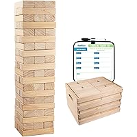 Giant Tumbling Timber Toy - 60 Extra Jumbo Wooden Blocks Floor Game for Kids and Adults, w/ Storage Crate/Game Table-No…