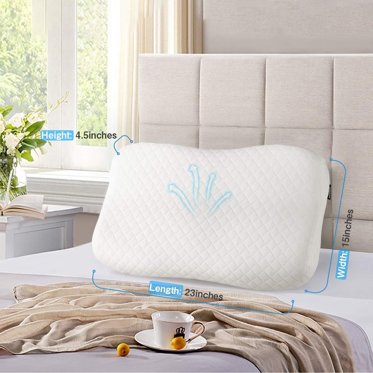 HOKEKI Pillow Ergonomic Cervical Sleeping Pillow for Neck Pain Support for Back, Stomach, Side Sleepers Premium Memory Foam Pillow Removable and Washable Cover White(Standard Size): Home & Kitchen