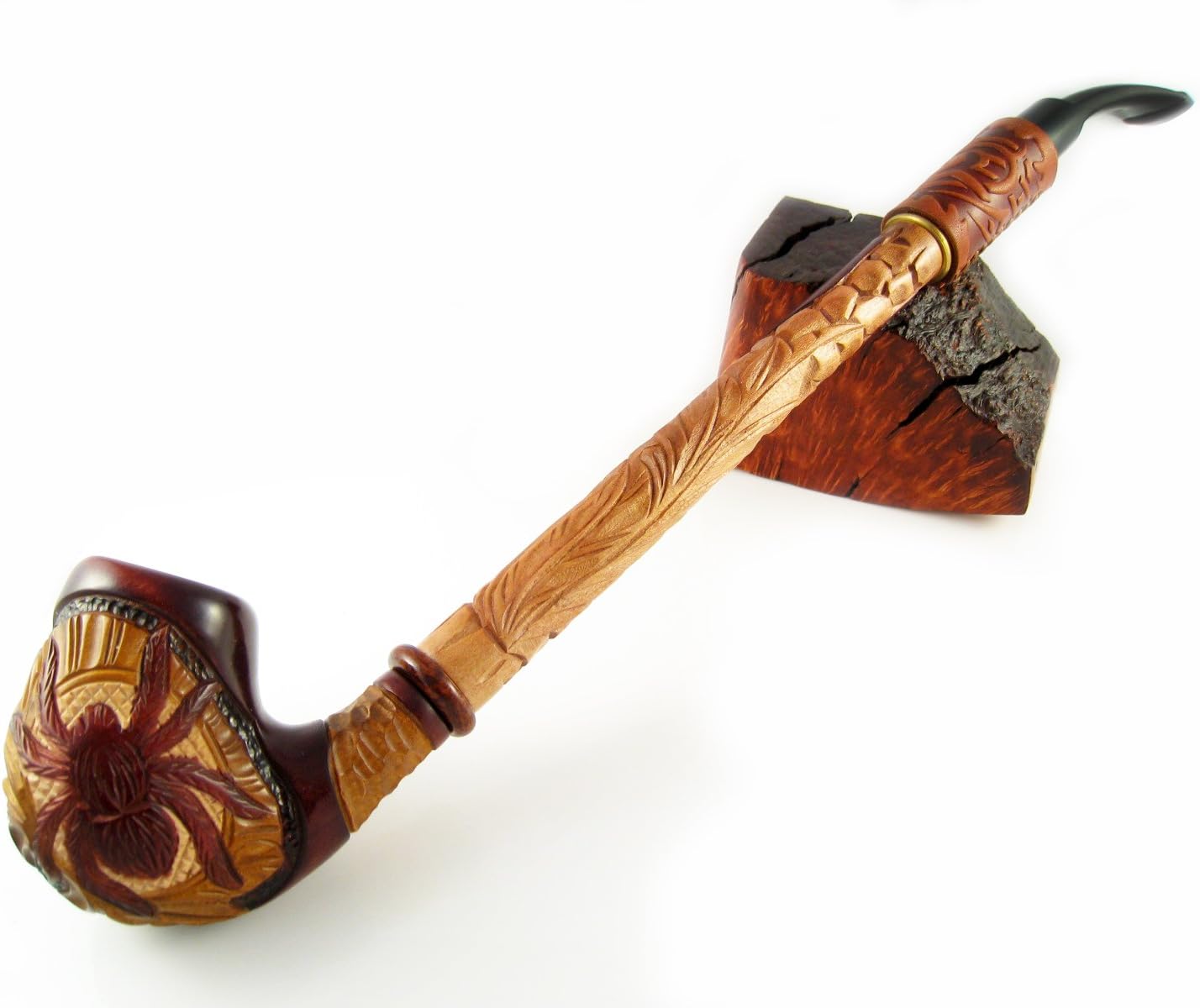 Churchwarden Wooden Pipe"SPIDER" Decorated with Leather Tobacco Pipe, Handcrafted Smoking Pipe of Pear Wood 13'', Designed for pipe smokers