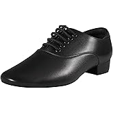 Black Ballroom Dance Shoes Leather Character Shoes for Men's Salsa Latin Tango Dancing
