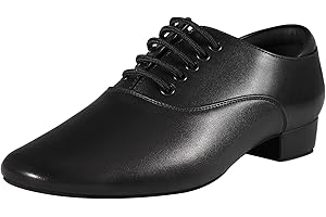 SOGEBO Black Ballroom Dance Shoes Leather Character Shoes for Men's Salsa Latin Tango Dancing