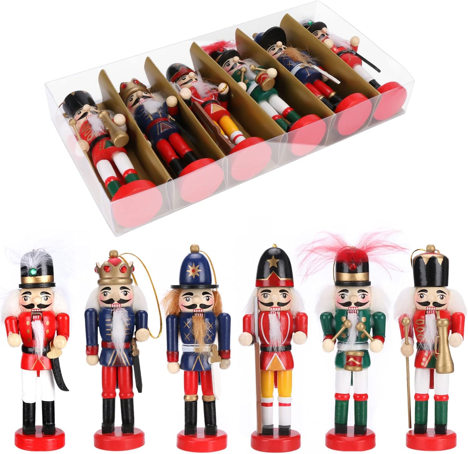 Nutcrackers - Globalstore 6 PCS Christmas Nutcracker Set, Wooden Nutcracker Ornament Christmas Nutcracker Figures for Home Christmas Decor Gift, 5